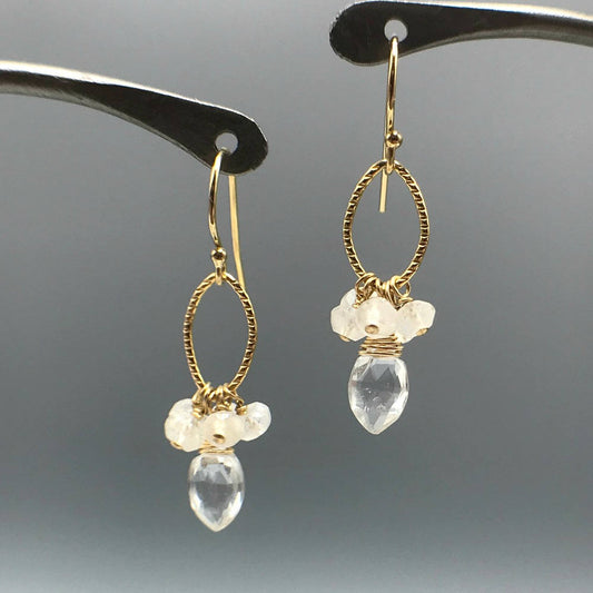 White Topaz Earrings Moonstone Earrings Cluster Earrings April Birthstone June Birthstone Dangle Earrings Drop Earrings Dainty Earrings