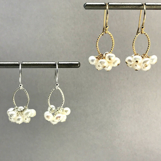 Pearl Earrings June Birthstone Delicate Earrings Cluster Earrings Dangle Earrings Boho Earrings Minimalist Earrings Gift for Mom