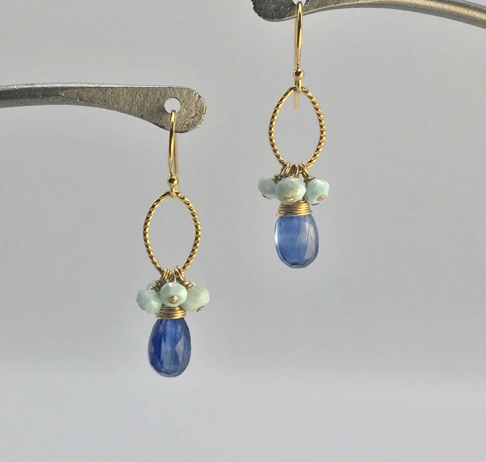 Kyanite Earrings Larimar Earrings Teardrop Earrings Dangle Earrings Delicate Earrings Dressy Earrings Blue Earrings Cluster Earrings