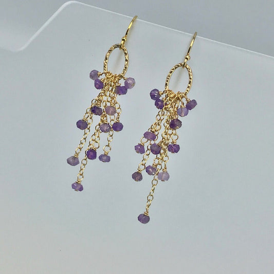 Tassel Earrings Amethyst Earrings February Birthstone Handmade Earrings Dangle Earrings Cluster Earrings Linear Earrings Boho Earrings