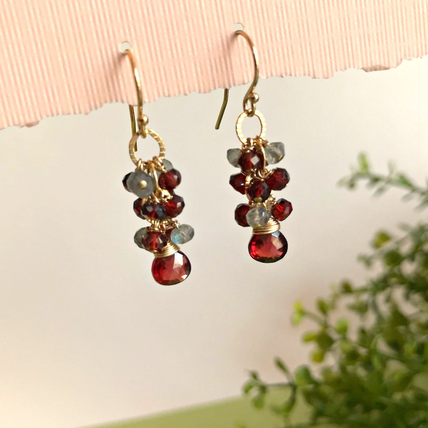 Garnet Earrings Cluster Earrings Everyday Earrings Labradorite Earrings Delicate Earrings Birthstone Earrings Gift for Mom Dainty Earrings