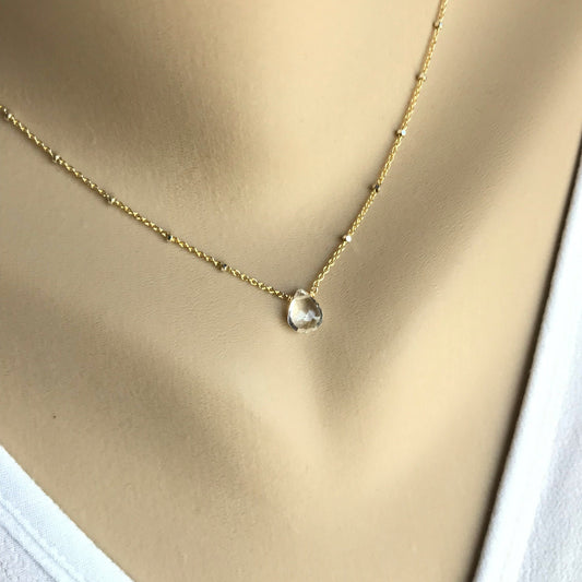 White Topaz Necklace April Birthstone Crystal Pendant Delicate Necklace Dainty Necklace Layering Necklace Everyday Necklace Gift for Her