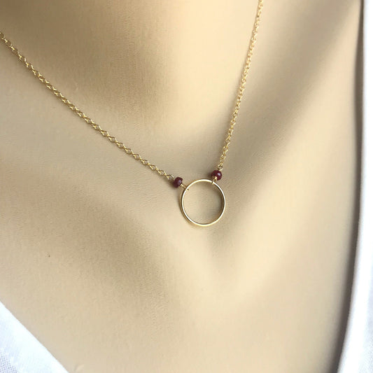 Karma Necklace Ruby Necklace July Birthstone Eternity Necklace Circle Necklace Karma Circle Ring Necklace Simple Necklace Gold Circle