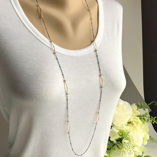 Labradorite Necklace Long Necklace Station Necklace Delicate Necklace Layering Necklace Simple Necklace Satellite Chain Valentine's Day