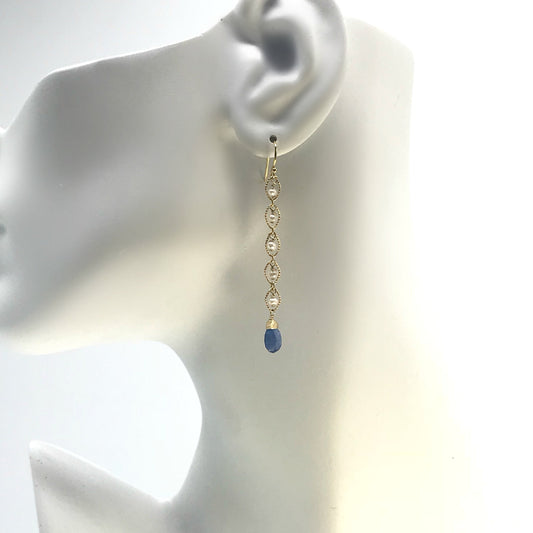 Dainty Earring Kyanite Earrings Pearl Earrings June Birthstone Gemstone Earrings Dangle Earrings Drop Earrings Linear Earrings Gift for Her