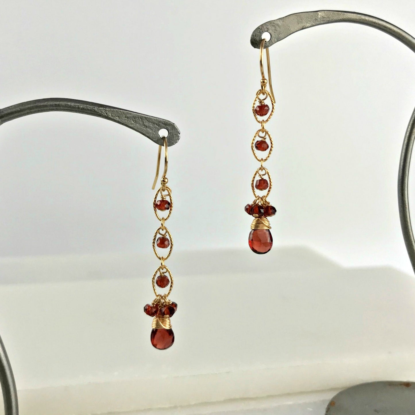 Garnet Earrings January Birthstone Gemstone Earrings Drop Earrings Linear Earrings Dangle Earrings Red Earrings Everyday Earrings
