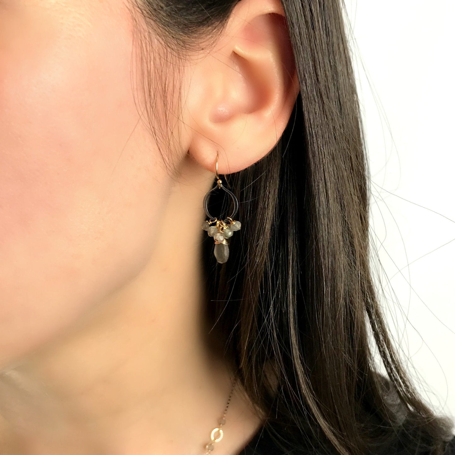 Labradorite Earrings,Dainty Earrings,Gemstone Earrings,Mixed Metal Earrings,Gemstone Jewelry,Celestial Jewelry,Modern Labradorite Earrings