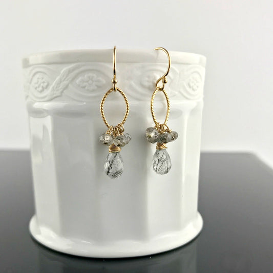 Quartz Earrings Rutilated Quartz  Dainty Earrings Cute Earrings Minimalist Earrings Gemstone Earrings Handmade Earrings Crystal Earrings