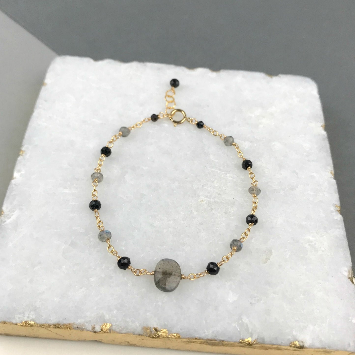Black Beaded Delicate Bracelet, Minimalist Labradorite Bracelet, Handmade Gemstone Bracelet,Dainty Bracelet for Women, Delicate Bracelet