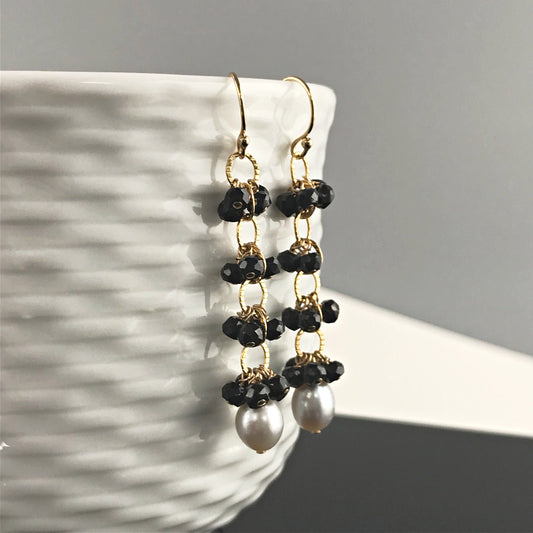 Pearl Earrings Black Earrings Cluster Earrings Linear Earrings Statement Earrings Drop Earrings Dangle Earrings