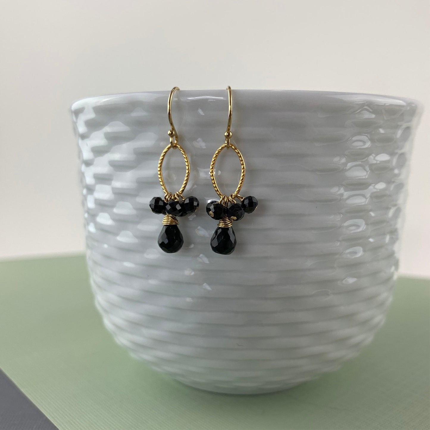 Gemstone Earrings Black Earrings Black and Gold Dainty Earrings Cute Earrings Black Jewelry Link Earrings Earrings for Women Gift for Her