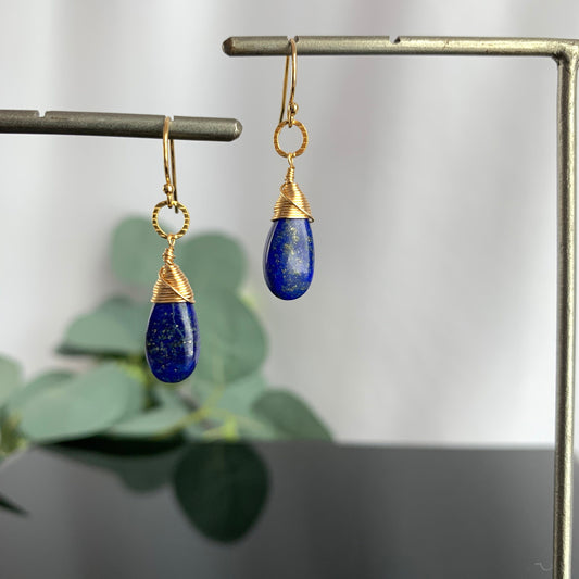 Lapis Earrings Blue Earrings Cute Earrings Dainty Earrings Teardrop Earrings Earrings for Women Gemstone Earrings Gold Earrings Gift for Mom