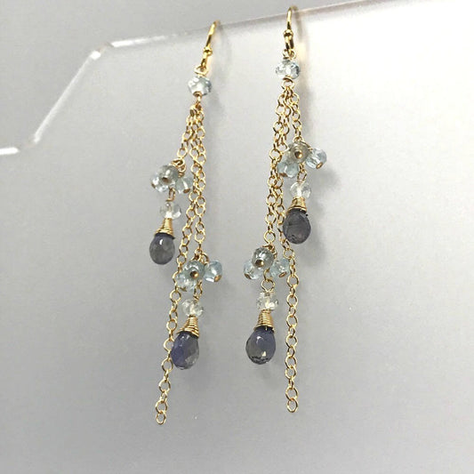 Iolite Earrings Blue Topaz Earrings Long Earrings Delicate Earrings Dangle Earrings Drop Earrings Blue Earrings