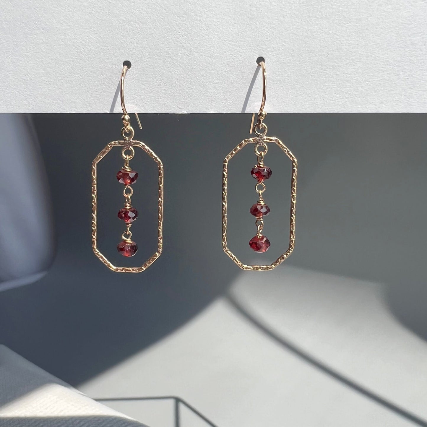Garnet Earrings,Red Earrings, Geometric Earrings, Dainty Earrings,Minimalist Earrings,Gemstone Earrings, Everyday Earrings, January Earrings
