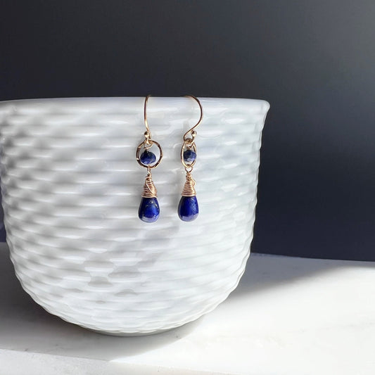 Lapis Earrings Blue Earrings Dainty Earrings Teardrop Earrings Earrings for Women Gemstone Earrings Gold Earrings Gift for Mom Cute Earrings