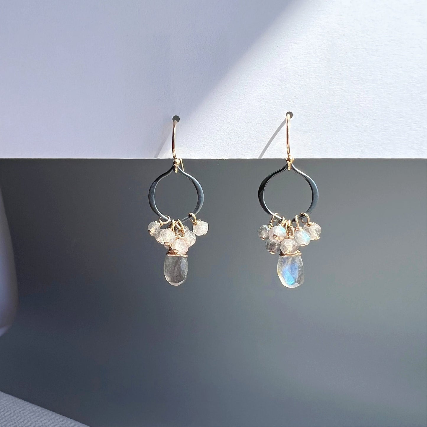 Labradorite Earrings,Dainty Earrings,Gemstone Earrings,Mixed Metal Earrings,Gemstone Jewelry,Celestial Jewelry,Modern Labradorite Earrings